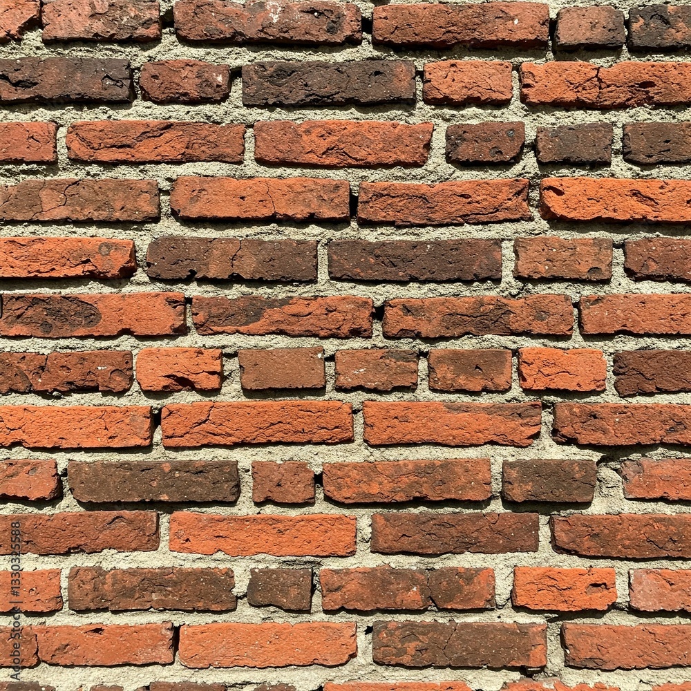 Obraz premium A weathered brick wall, showcasing a rich tapestry of red and brown hues, with varying shades and textures.