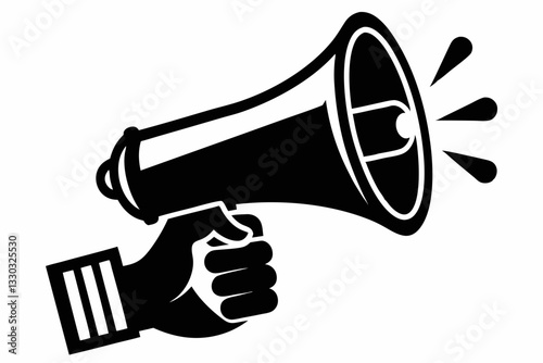 hand holding megaphone line art silhouette vector illustration