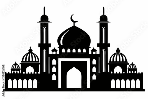 mosque line art silhouette vector illustration
