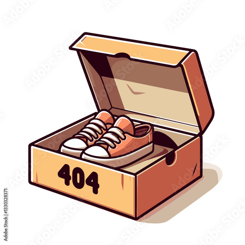 Shoebox with 404 label in cartoon vector style. Ideal for shopping websites and e-commerce error page illustrations.