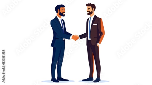 Two middle-aged businessmen engaged in a firm handshake signifying successful negotiation and professional agreement