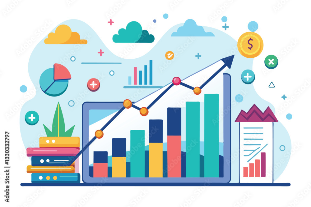 An engaging depiction of data trends showcasing increasing growth through charts and graphs, Towards success data trending An engaging depiction of data trends showcasing increasing growth through charts and graphs, Towards success data trending