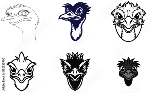Exotic Ostrich Face Mascot Logo Set
