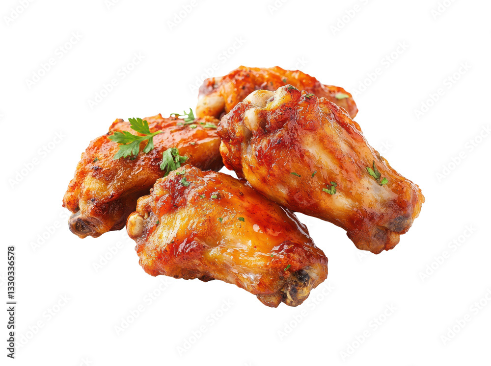 Chicken wings isolated on a transparent background for a crispy and appetizing food presentation Chicken wings isolated on a transparent background for a crispy and appetizing food presentation