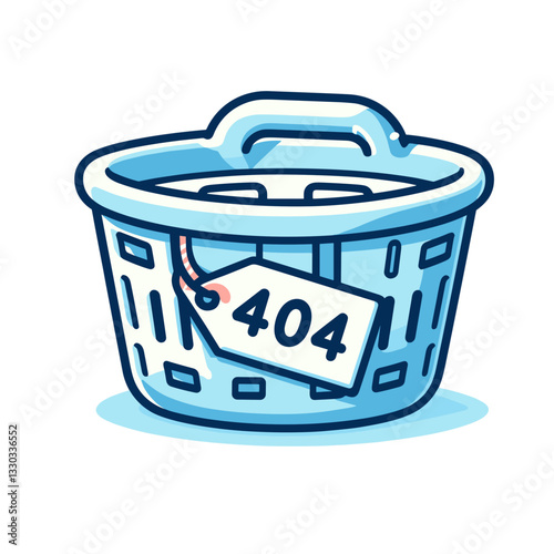 Laundry basket with 404 label in household vector illustration. Perfect for cleaning service websites and domestic app error pages.