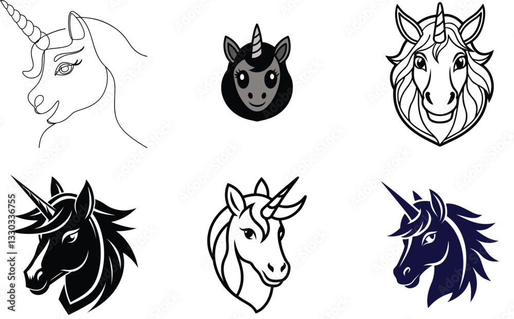 Obraz premium Unicorn Face Mascot Logo Set