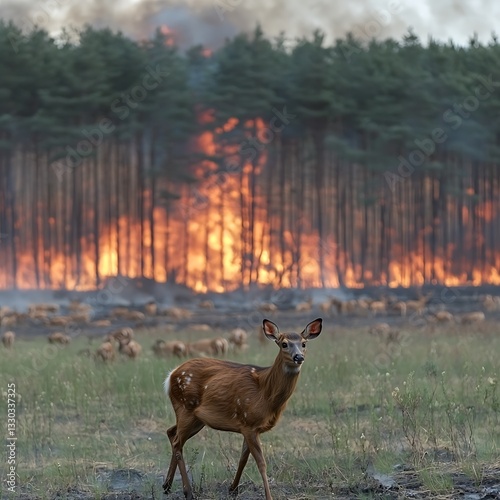Deer escapes forest inferno.