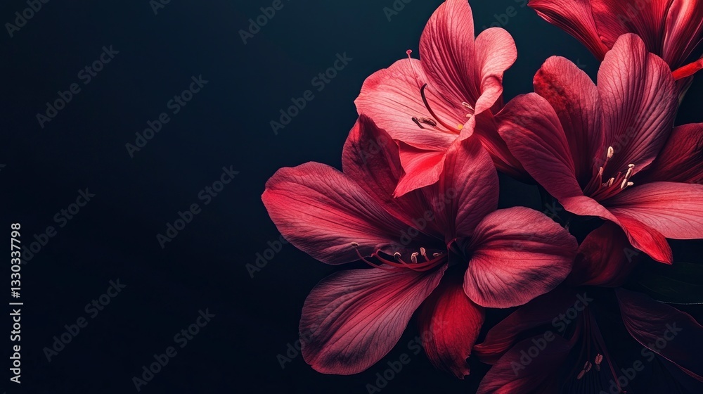 Fototapeta premium Blooming Red Amaryllis Flowers on Dark Background for Elegant Still Life