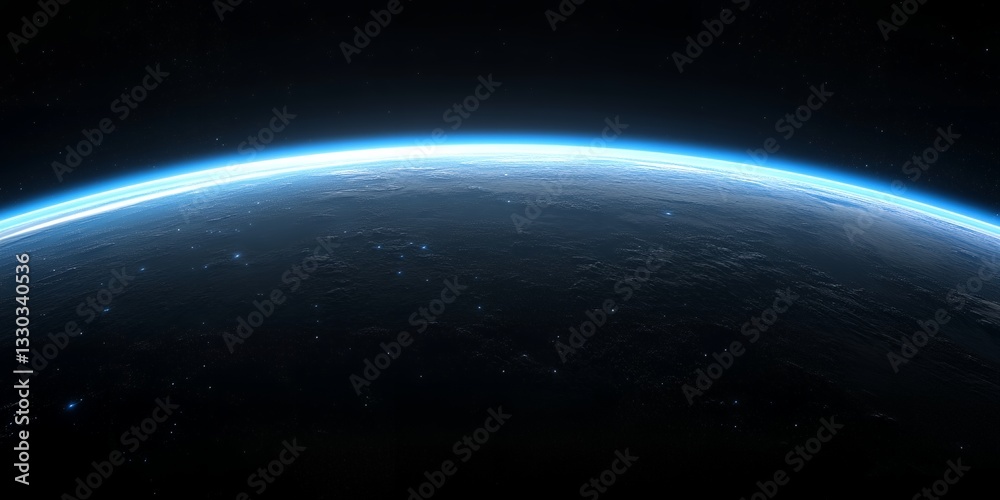 Fototapeta premium Stunning Blue Planet Earth Space View Glowing Atmosphere Night 3d sky dark deep world