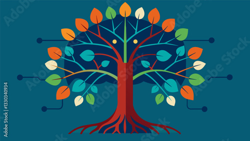 A visualization of a tree with roots representing coping mechanisms and branches symbolizing sources of stress.. Vector illustration