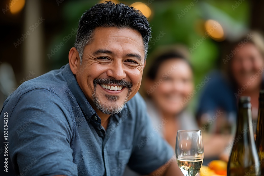 Happy man smiling at outdoor party. Happy man smiling at outdoor party.