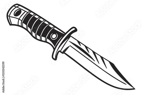 A vintage knife with a steel blade and antique handle on a white background, showcasing its sharp edge and metal design.
