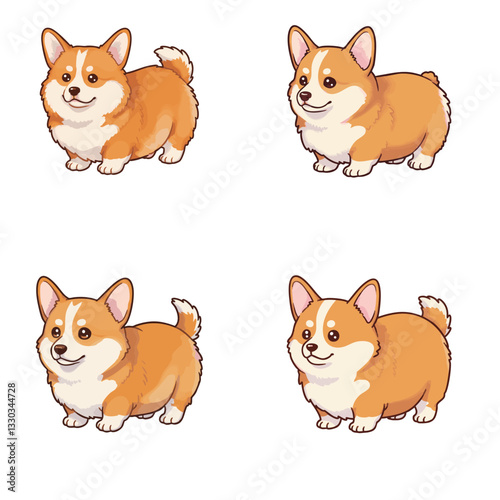 cute chubby corgi puppy with short legs and wagging tail, vector illustration collection