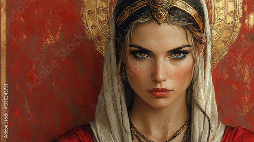 An illustration of, Queen Jezebel: Portrait of a Biblical Figure from The Old Testament.