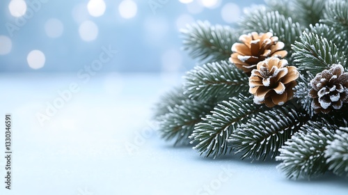 Wallpaper Mural Beautifully Decorated Christmas Tree Branches and Pinecones Displayed on Blue Background Torontodigital.ca