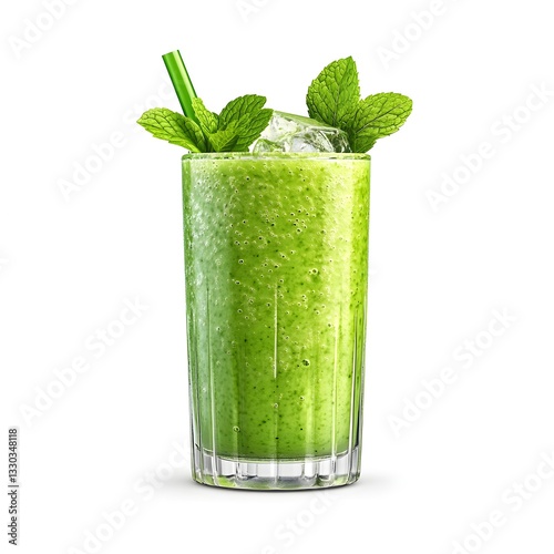 Refreshing Green Smoothie in Glass with Mint Garnish Ideal for Healthy Lifestyle Blogs and Websites
