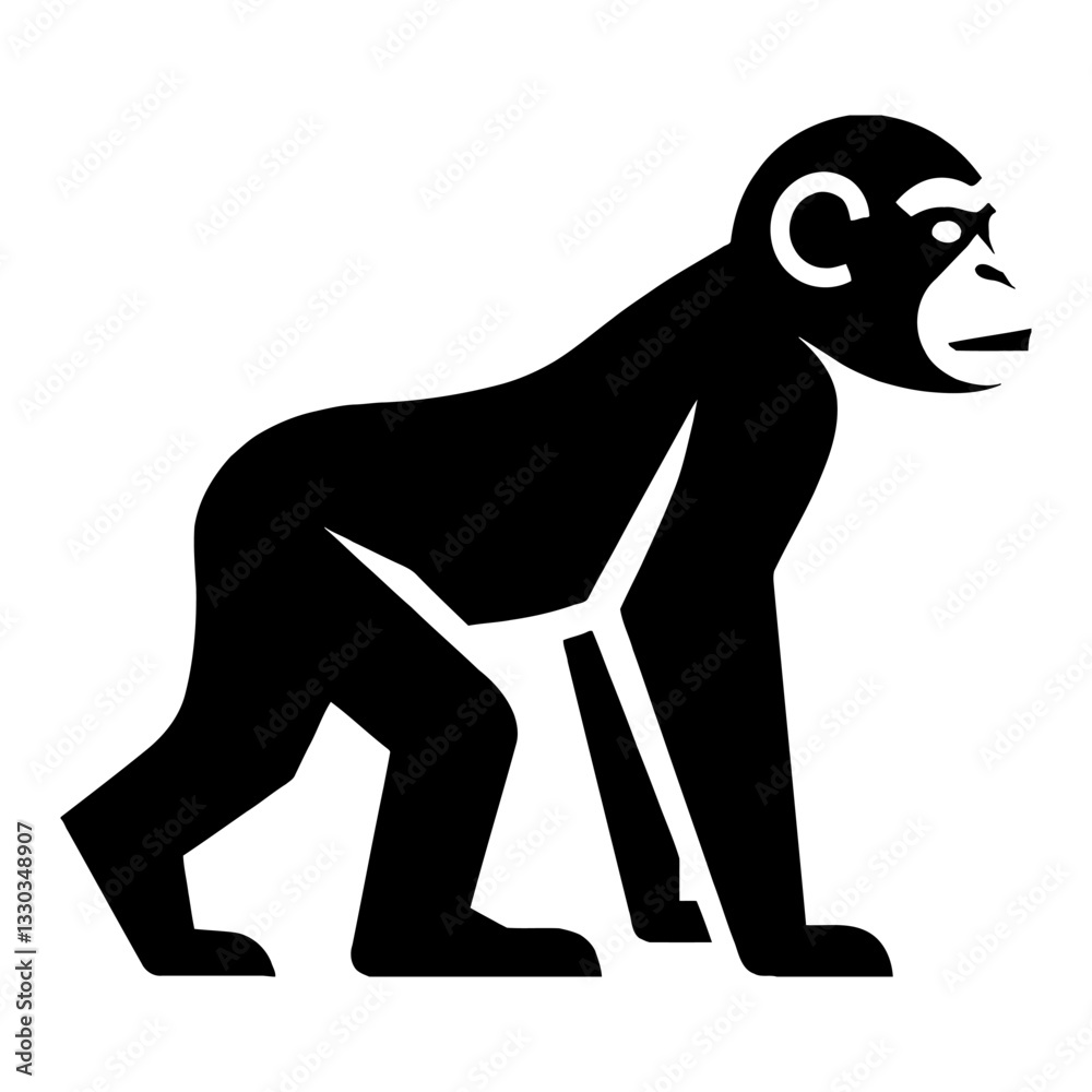 Fototapeta premium Minimalist Full Body Chimpanzee Isolated Design Simple Black and White Outline Line Art Drawing