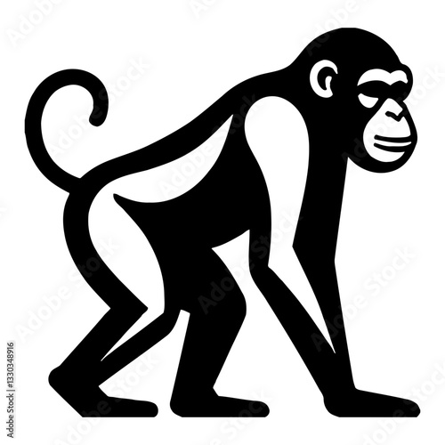 Full Body Chimpanzee in Minimalist Line Logo Style Black and White Detailed Outline Line Art Drawing