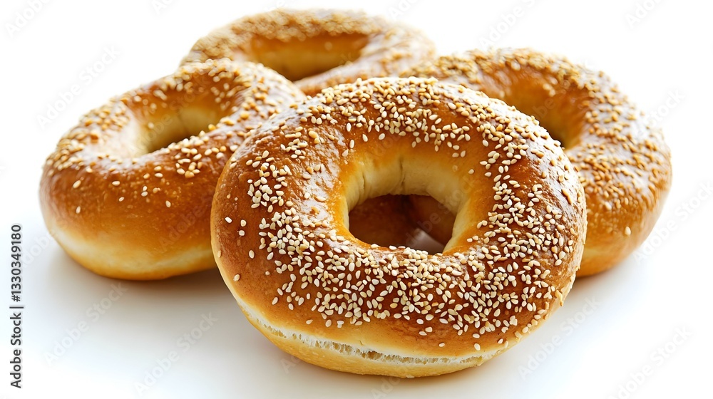 Fresh bagels with sesame seeds isolated on white Fresh bagels with sesame seeds isolated on white