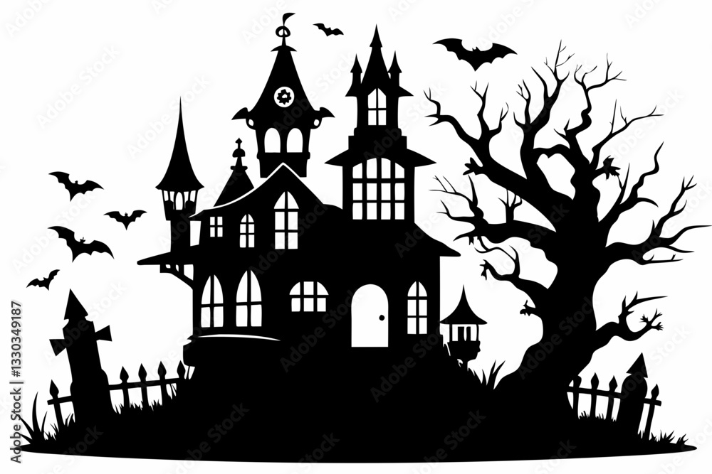 haunted house set line art silhouette vector illustration haunted house set line art silhouette vector illustration