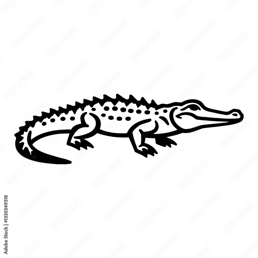 Minimalist Full Body Crocodile in Simple Outline Line Art Drawing Black and White Vector Reptile Minimalist Full Body Crocodile in Simple Outline Line Art Drawing Black and White Vector Reptile