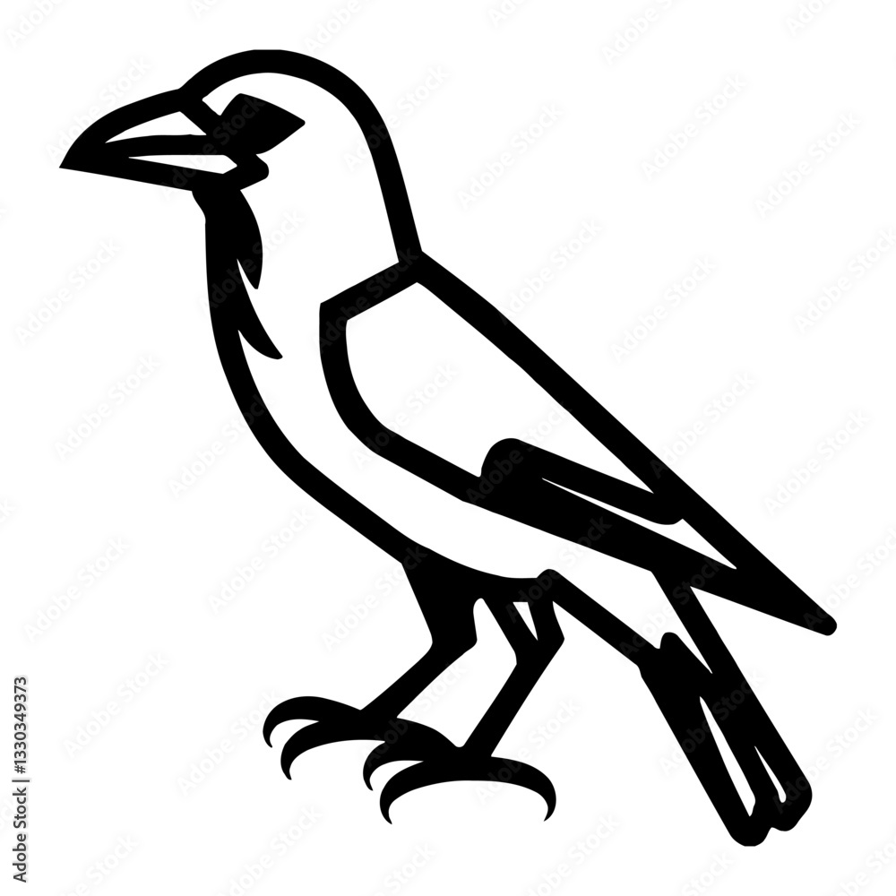 Fototapeta premium Minimalist Full Body Crow Illustration Black and White Outline Line Art Drawing Vector Simple Modern