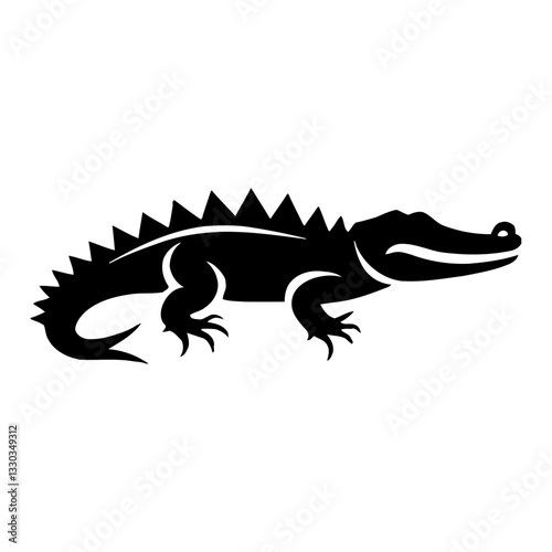 Minimalist Full Body Crocodile Side View Reptile Wildlife Black and White Outline Line Art Drawing