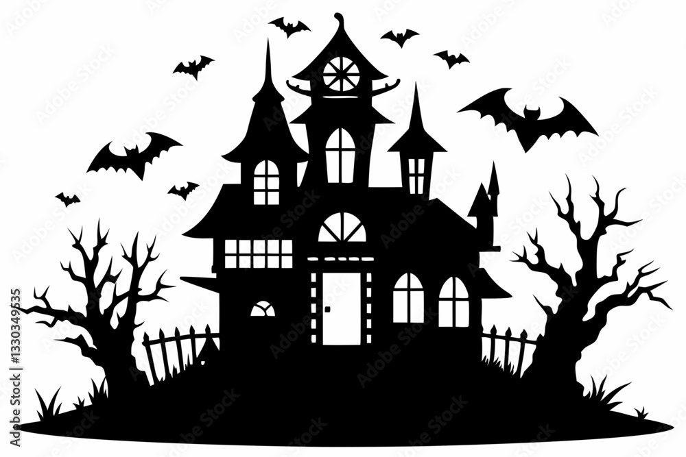 haunted house set line art silhouette vector illustration haunted house set line art silhouette vector illustration