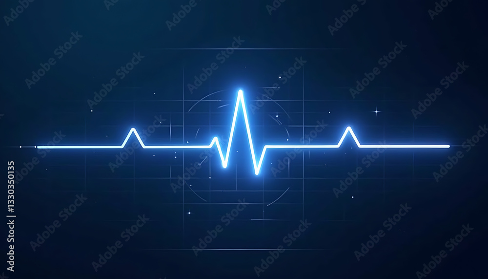 Heartbeat line in neon blue on dark background Heartbeat line in neon blue on dark background