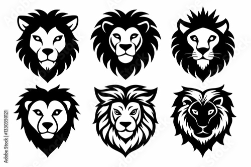 lion face icon set line art silhouette vector illustration photo