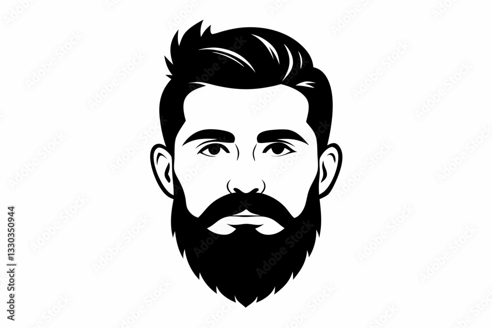 man face full beard and mustache haircut line art silhouette vector illustration man face full beard and mustache haircut line art silhouette vector illustration