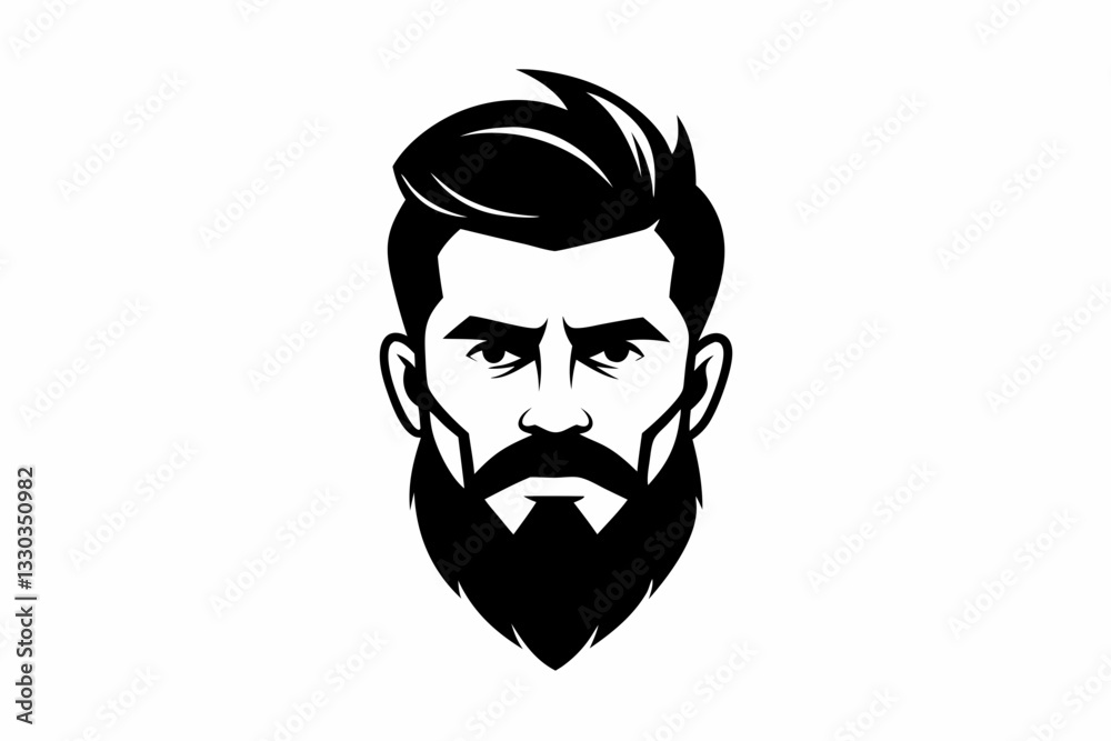 man face full beard and mustache haircut line art silhouette vector illustration man face full beard and mustache haircut line art silhouette vector illustration