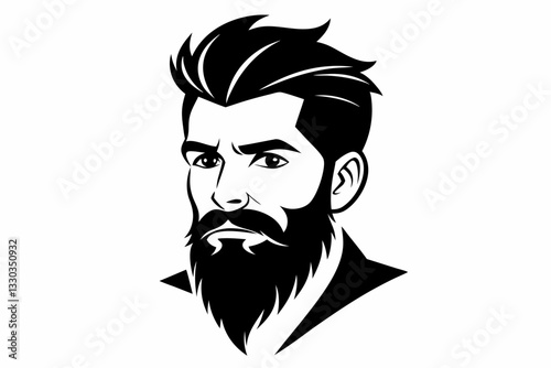 man face full beard and mustache haircut line art silhouette vector illustration