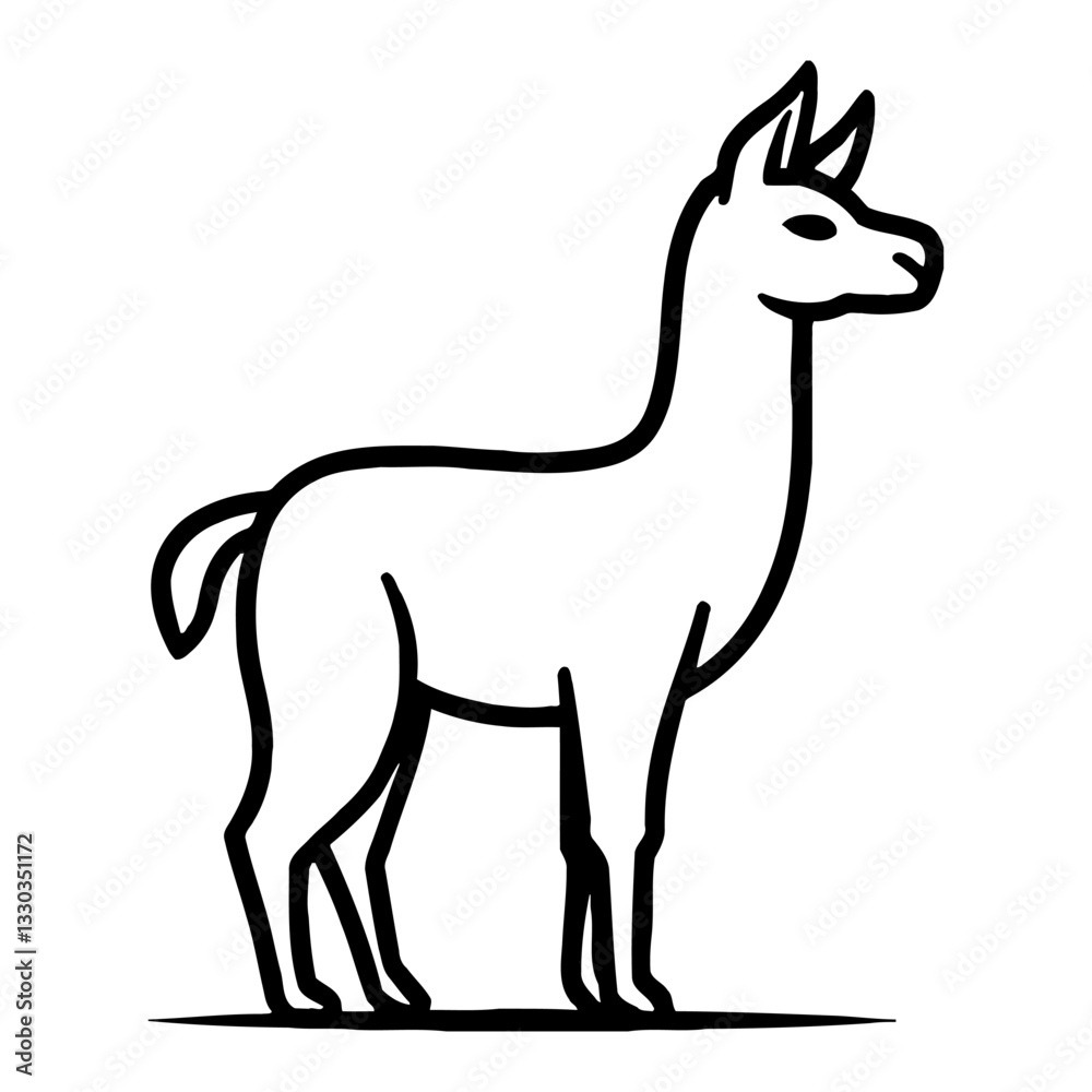 Full Body Llama Standing Profile Minimalist Black and White Outline Line Art Drawing Vector Graphic Full Body Llama Standing Profile Minimalist Black and White Outline Line Art Drawing Vector Graphic