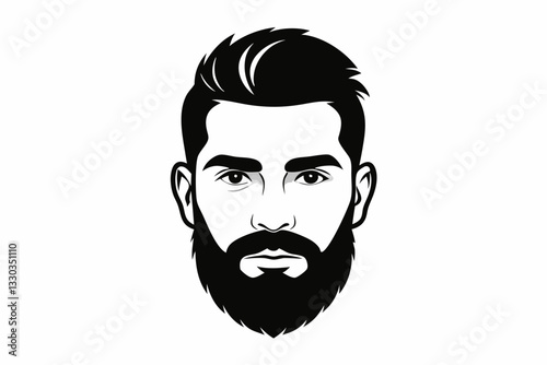 man face full beard and mustache haircut line art silhouette vector illustration