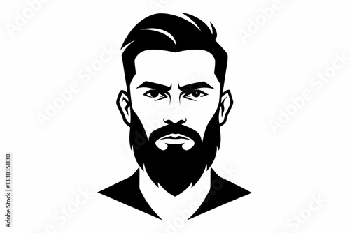 man face full beard and mustache haircut line art silhouette vector illustration