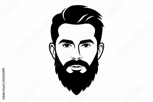 man face full beard and mustache haircut line art silhouette vector illustration