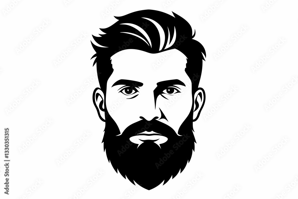 man face full beard and mustache haircut line art silhouette vector illustration man face full beard and mustache haircut line art silhouette vector illustration