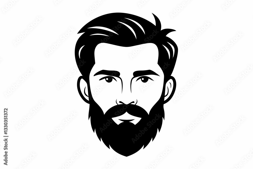 man face full beard and mustache haircut line art silhouette vector illustration man face full beard and mustache haircut line art silhouette vector illustration
