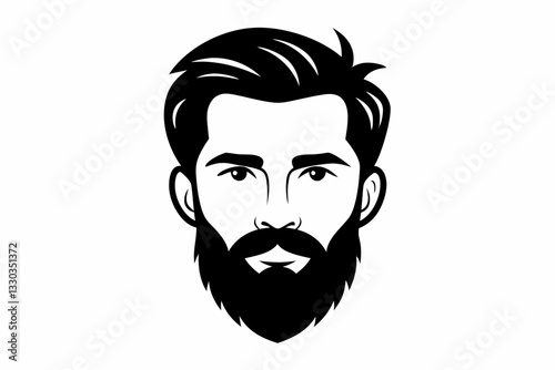 man face full beard and mustache haircut line art silhouette vector illustration