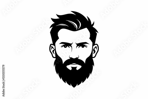 man face full beard and mustache haircut line art silhouette vector illustration