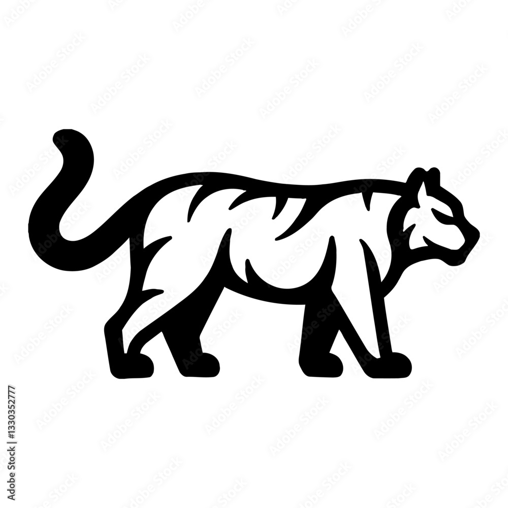 Minimalist Silhouette Style Full Body Tiger in Black and White Outline Line Art Drawing Design Minimalist Silhouette Style Full Body Tiger in Black and White Outline Line Art Drawing Design