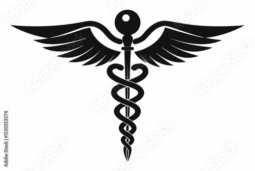 caduceus medical symbol line art silhouette vector illustration