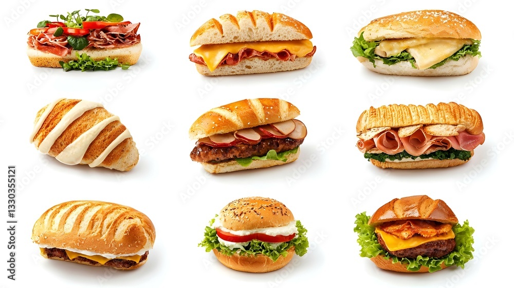 Set of different yummy sandwiches on white Set of different yummy sandwiches on white