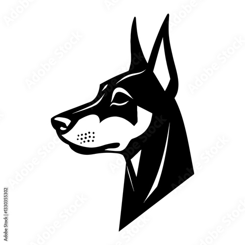 Minimalist Dobermann Head Logo Profile View Black and White Outline Line Art Drawing Style