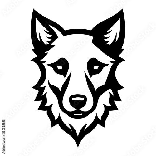 Minimalist Head Dog Front View in Black and White Outline Line Art Drawing Detailed Illustration