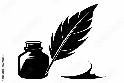 feather and ink bottle icon line art silhouette vector illustration