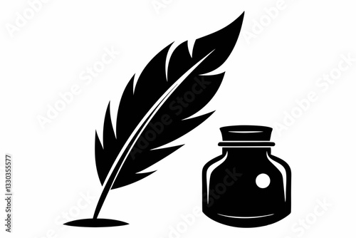 feather and ink bottle icon line art silhouette vector illustration