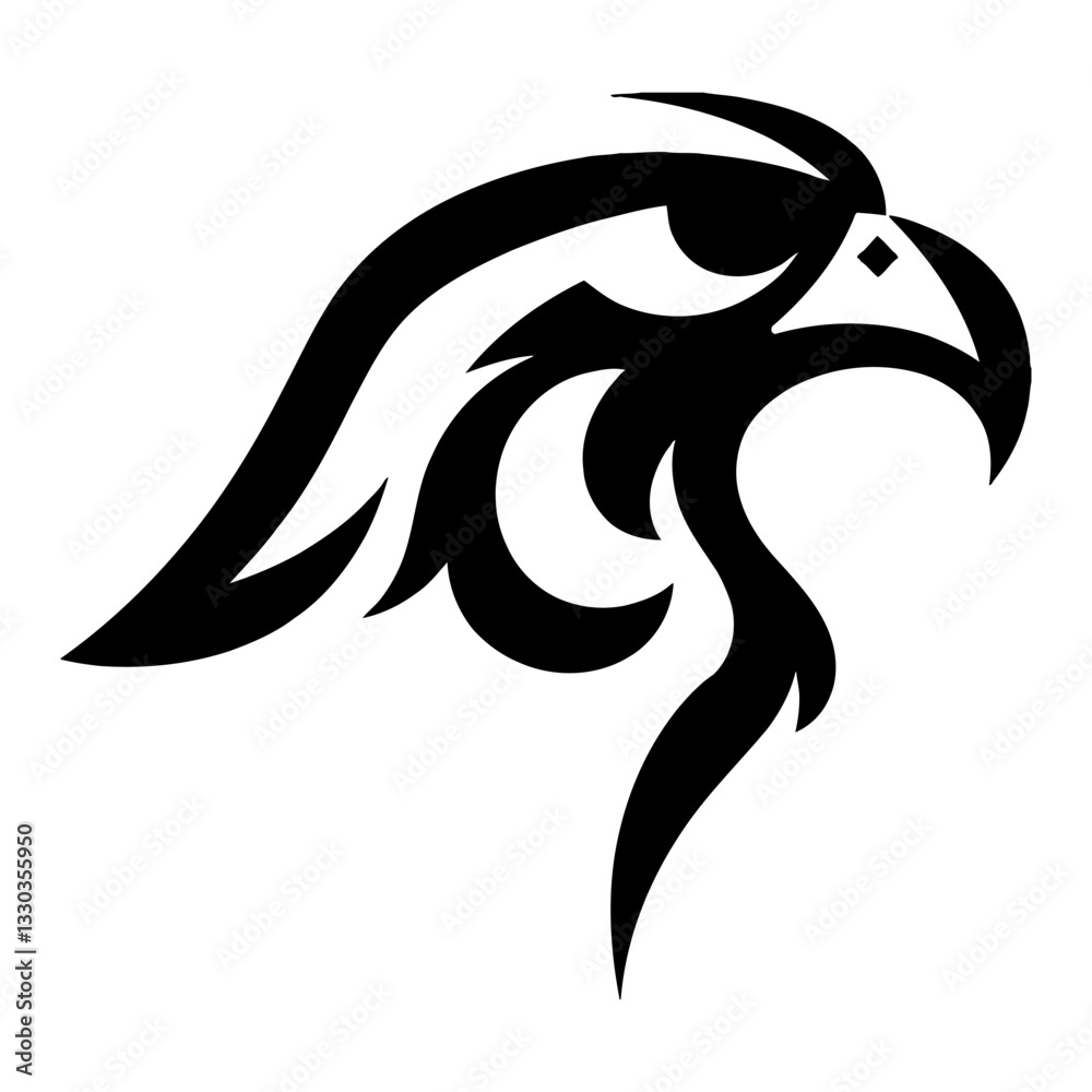 Fototapeta premium Minimalist Line Logo Style of Head Falcon Symbol Black and White Outline Line Art Drawing Design