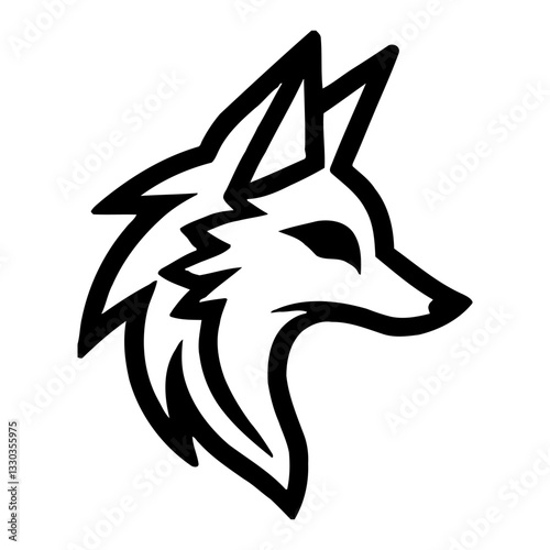 Minimalist Head Fox Silhouette Logo Profile with Black and White Outline Line Art Drawing Style